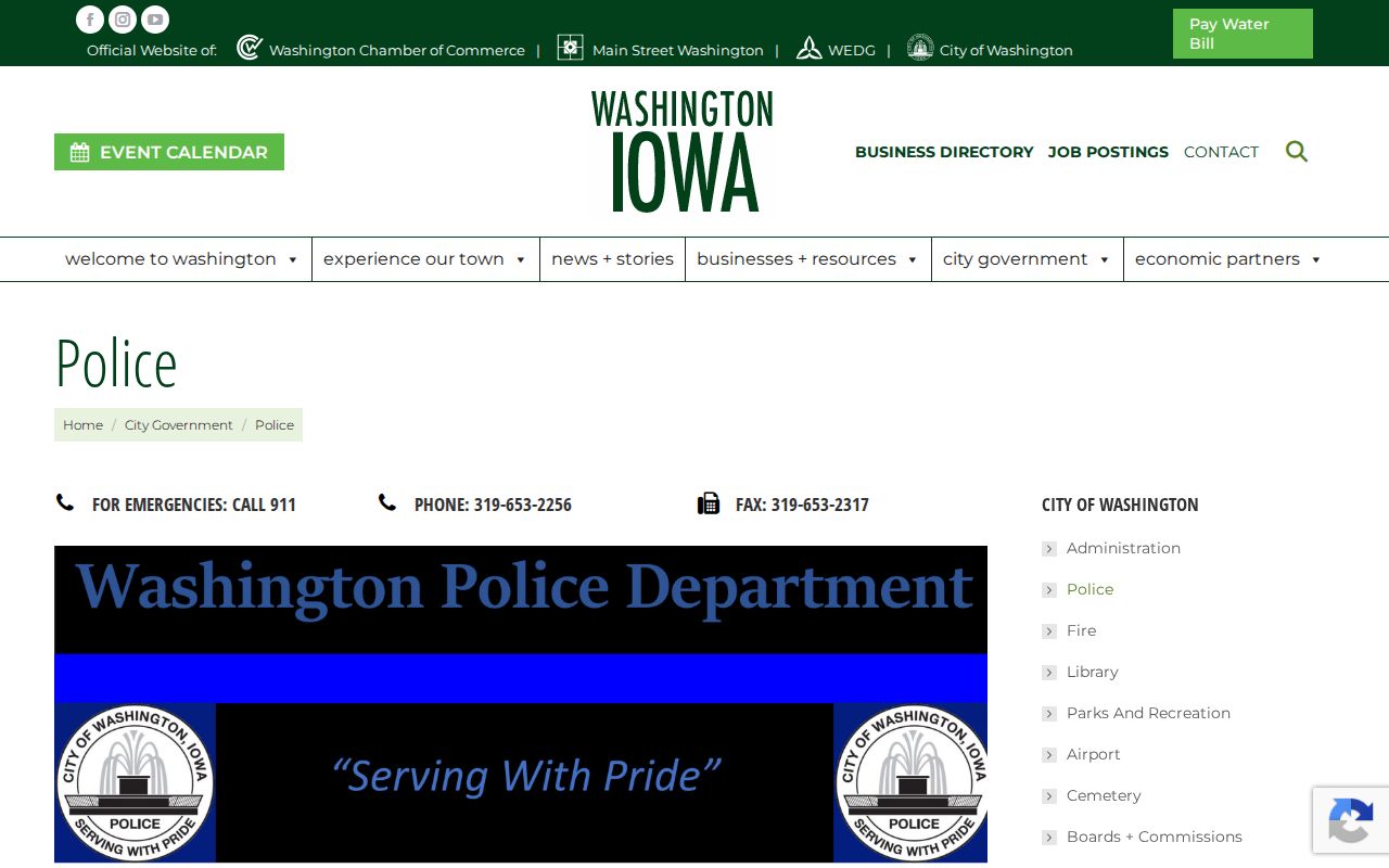 Washington Police Department arrest records source in Washington County